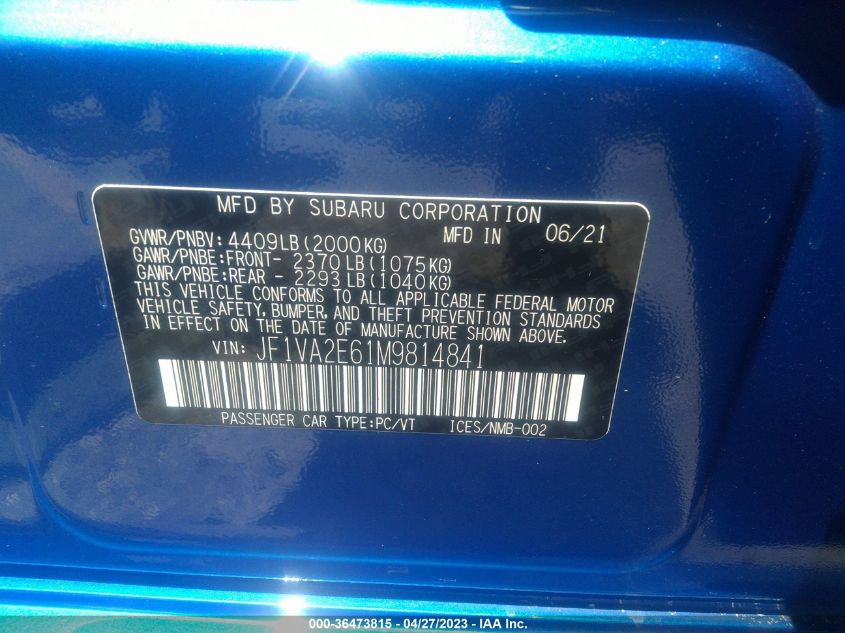 2021 SUBARU WRX STI - JF1VA2E61M9814841