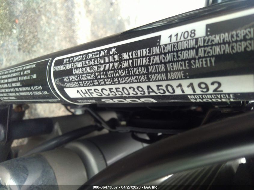 2009 HONDA VTX1300 C 1HFSC55039A501192