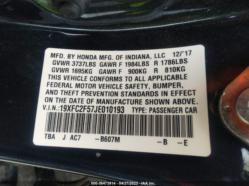 2018 HONDA CIVIC SEDAN LX - 19XFC2F57JE010193