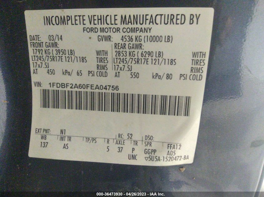 2015 FORD SUPER DUTY F-250 SRW XL/XLT - 1FDBF2A60FEA04756