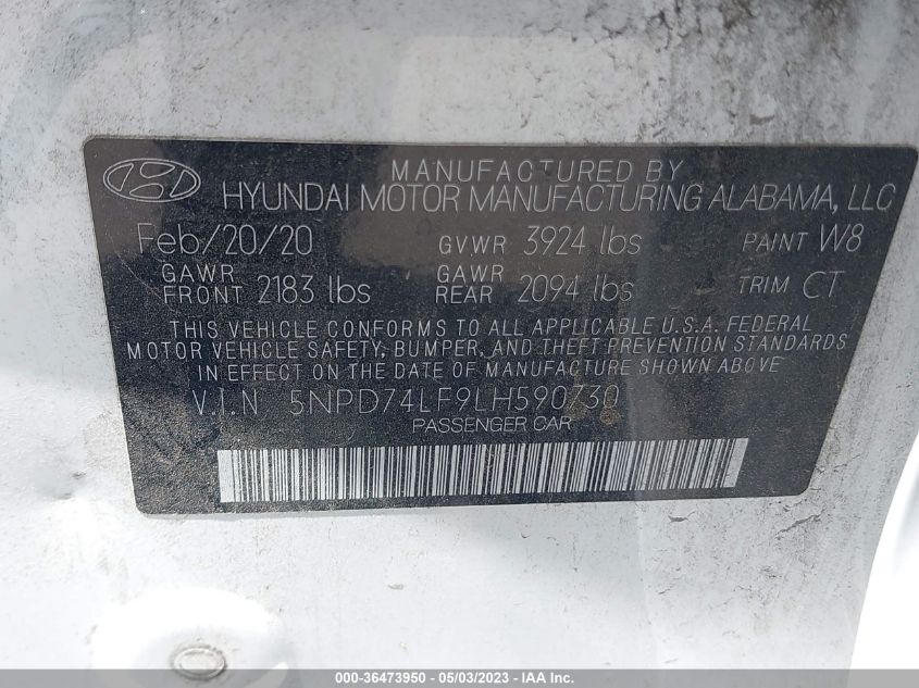 2020 HYUNDAI ELANTRA SE - 5NPD74LF9LH590730