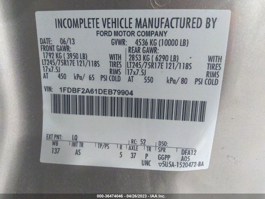 2013 FORD SUPER DUTY F-250 SRW XL/XLT - 1FDBF2A61DEB79904