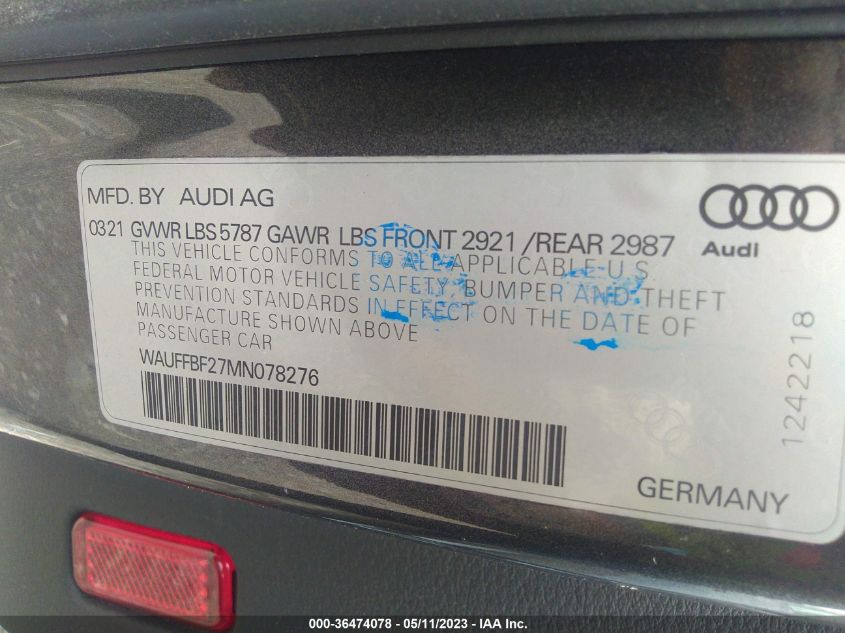 2021 AUDI S6 PRESTIGE - WAUFFBF27MN078276