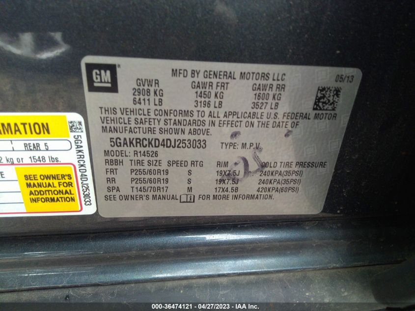2013 BUICK ENCLAVE LEATHER - 5GAKRCKD4DJ253033