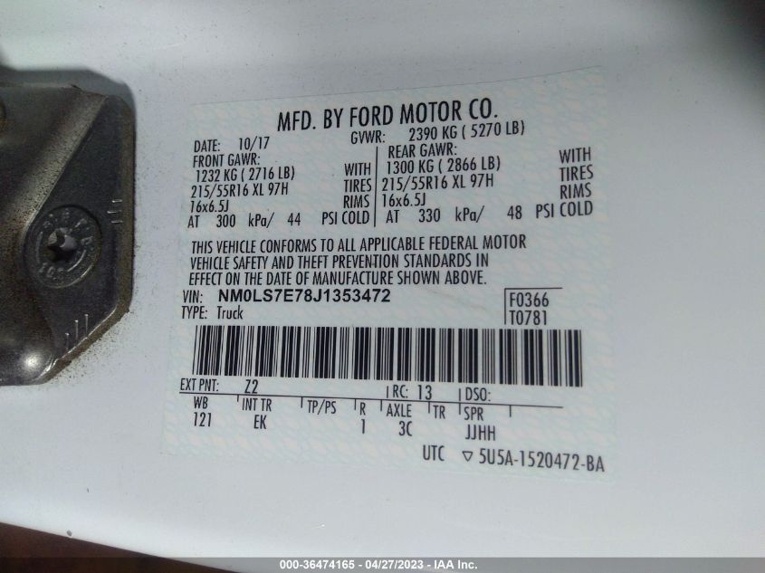 2018 FORD TRANSIT CONNECT VAN XL NM0LS7E78J1353472