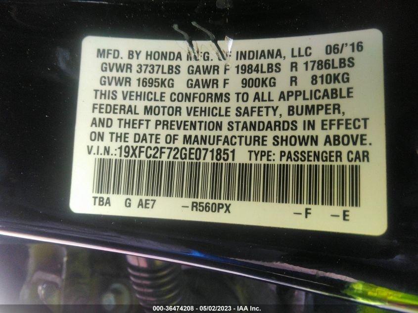 2016 HONDA CIVIC SEDAN EX - 19XFC2F72GE071851
