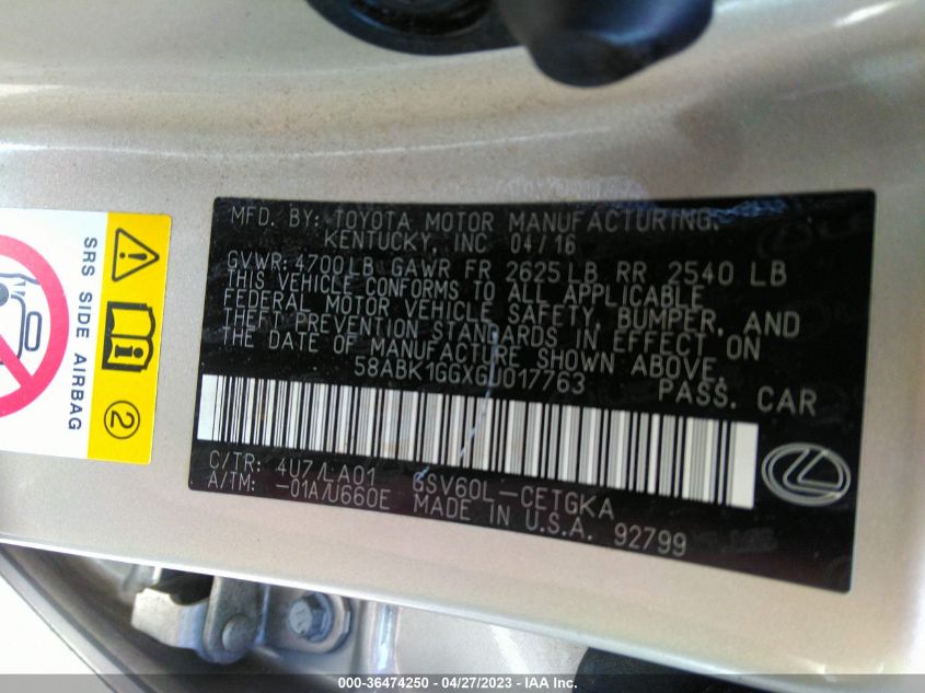 2016 LEXUS ES 350 - 58ABK1GGXGU017763