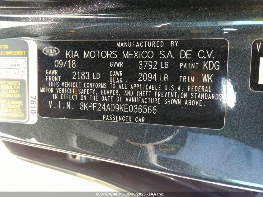 2019 KIA FORTE LXS - 3KPF24AD9KE036566