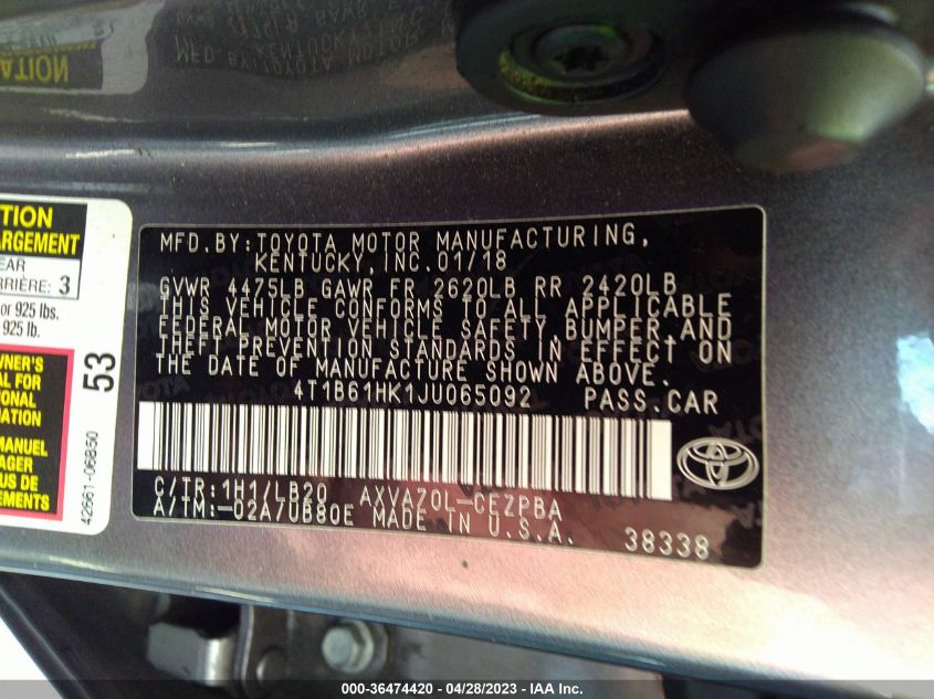 2018 TOYOTA CAMRY XSE - 4T1B61HK1JU065092