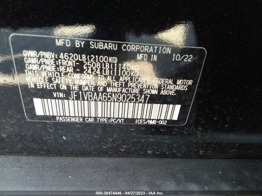 2022 SUBARU WRX - JF1VBAA65N9025347
