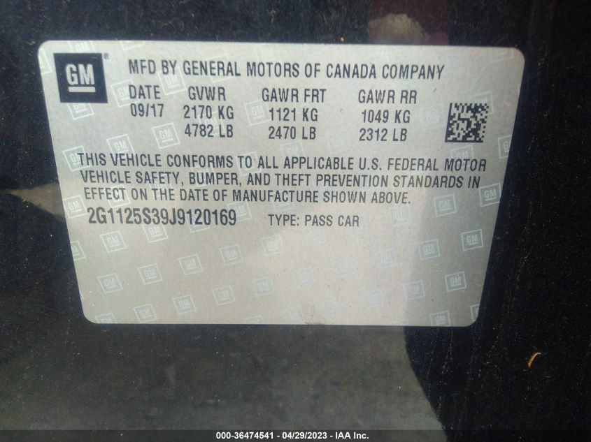 2018 CHEVROLET IMPALA PREMIER - 2G1125S39J9120169