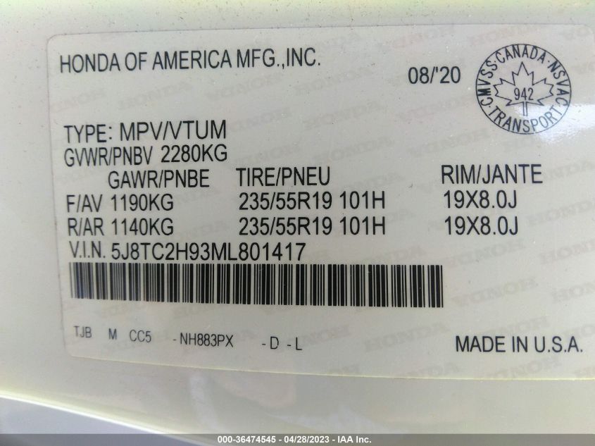 2021 ACURA RDX PLATINUM ELITE - 5J8TC2H93ML801417
