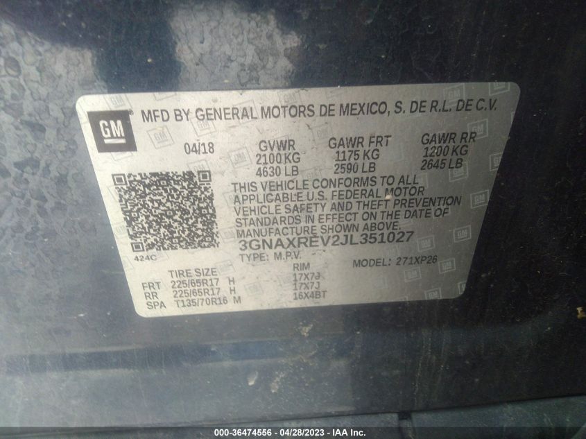 2018 CHEVROLET EQUINOX LS - 3GNAXREV2JL351027