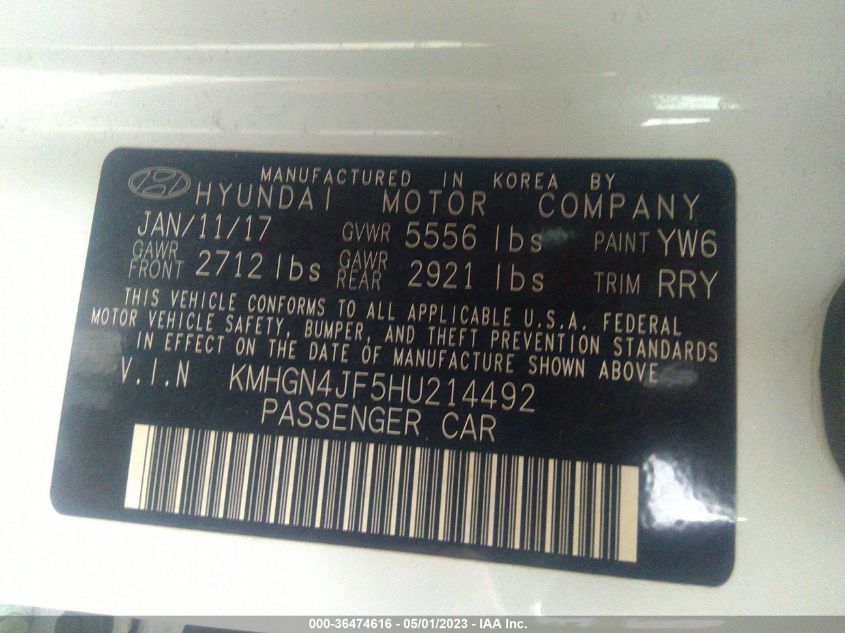 2017 GENESIS G80 5.0L ULTIMATE KMHGN4JF5HU214492