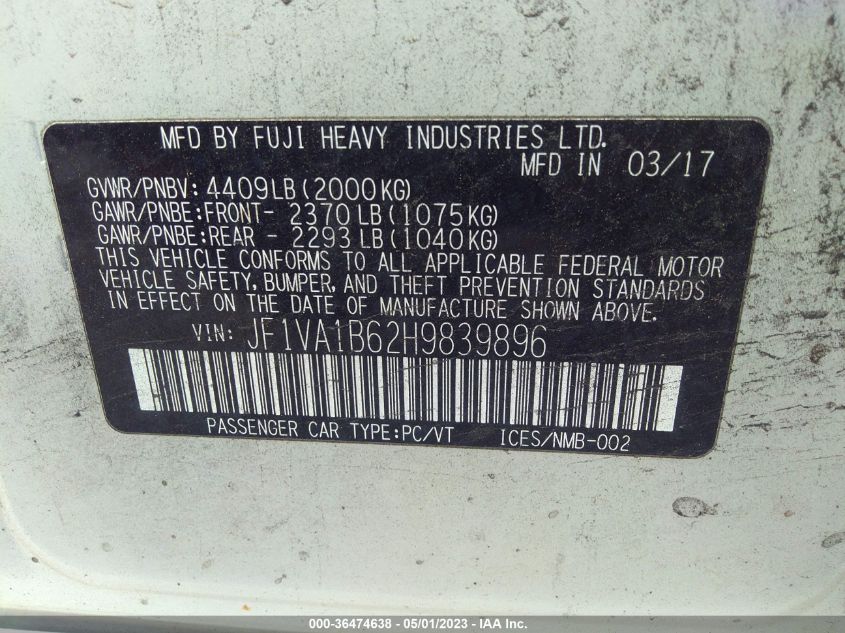 2017 SUBARU WRX - JF1VA1B62H9839896