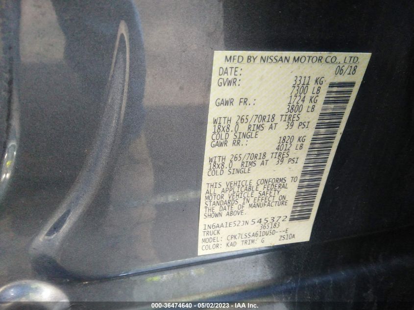 2018 NISSAN TITAN SV - 1N6AA1E52JN545372