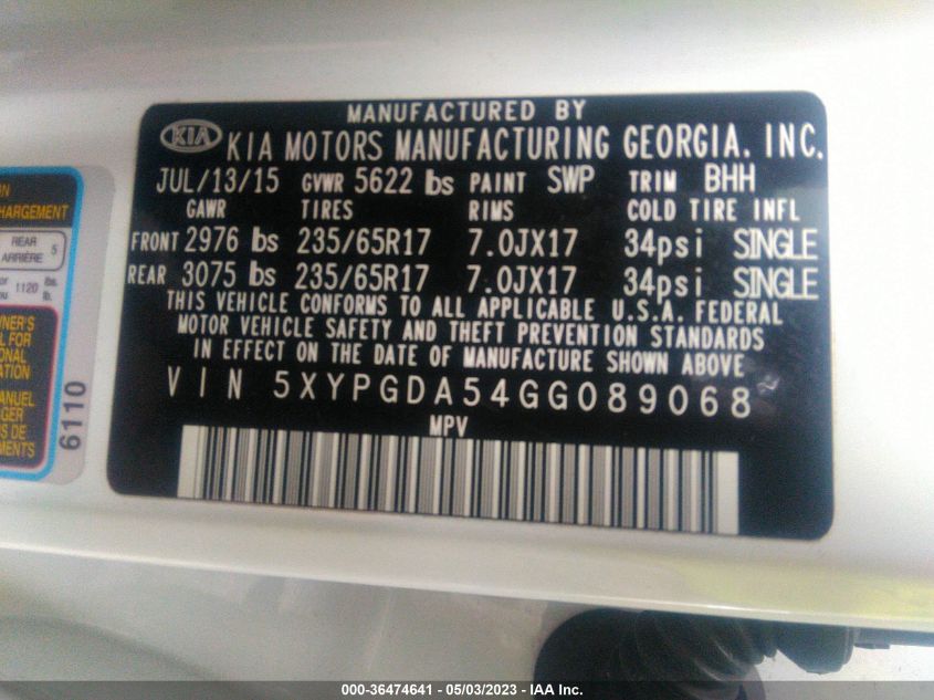 2016 KIA SORENTO LX - 5XYPGDA54GG089068