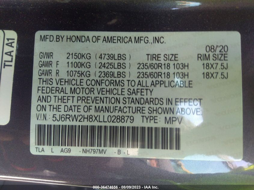 2020 HONDA CR-V EX-L - 5J6RW2H8XLL028879