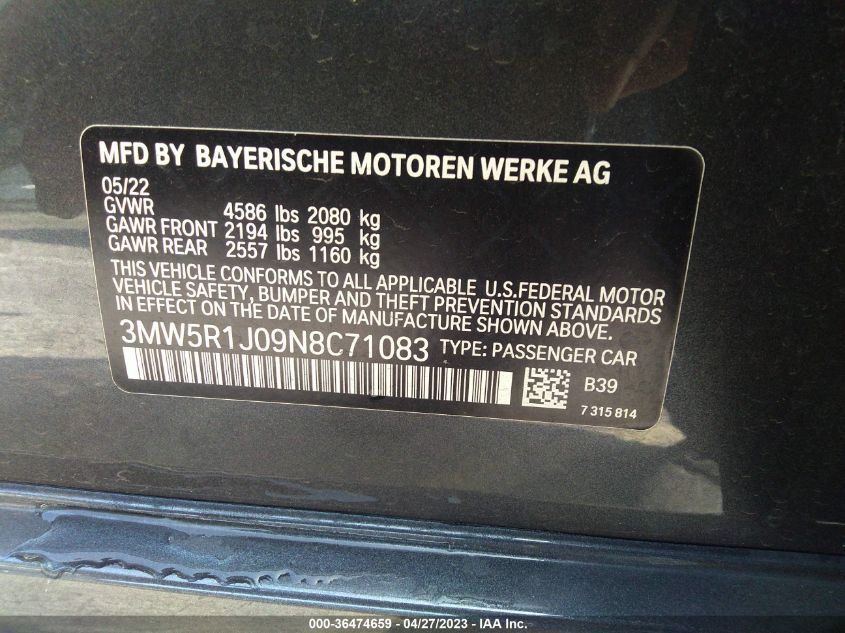 2022 BMW 3 SERIES 330I - 3MW5R1J09N8C71083
