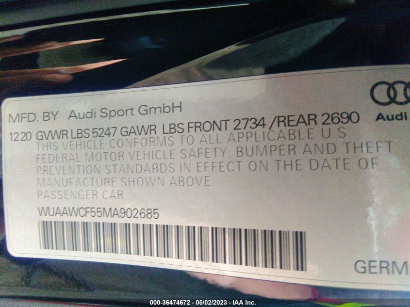 2021 AUDI RS 5 SPORTBACK - WUAAWCF55MA902685