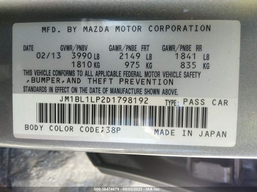 2013 MAZDA MAZDA3 I TOURING - JM1BL1LP2D1798192