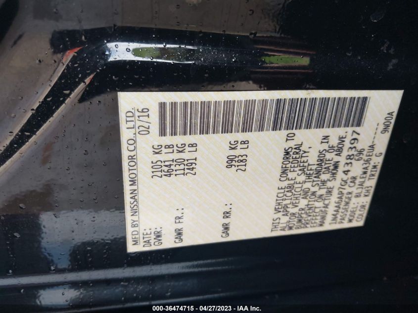 2016 NISSAN MAXIMA 3.5 SL - 1N4AA6AP7GC438397