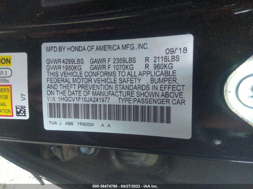 2018 HONDA ACCORD SEDAN LX 1.5T - 1HGCV1F10JA241977