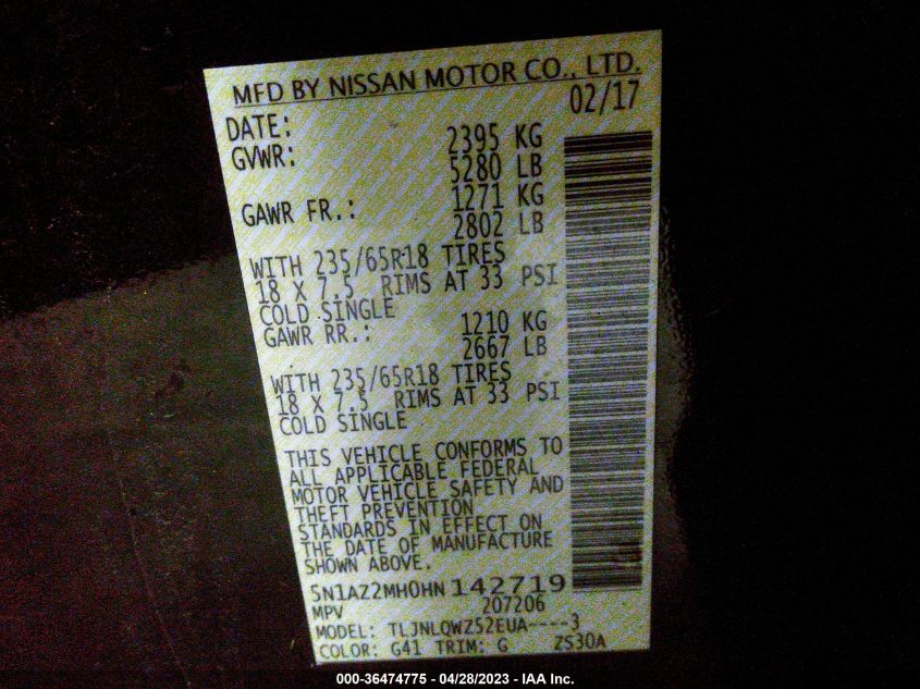 2017 NISSAN MURANO SV - 5N1AZ2MH0HN142719