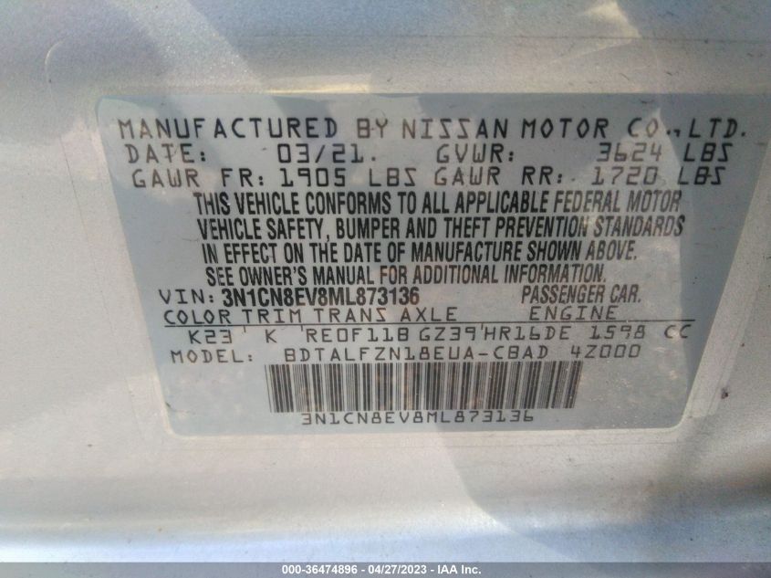 2021 NISSAN VERSA SV - 3N1CN8EV8ML873136