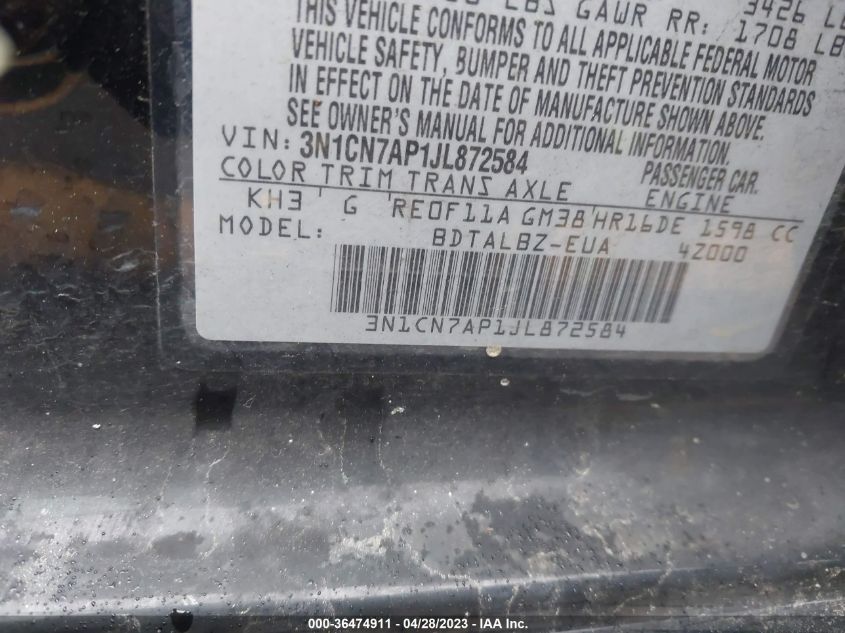 2018 NISSAN VERSA SEDAN SV - 3N1CN7AP1JL872584