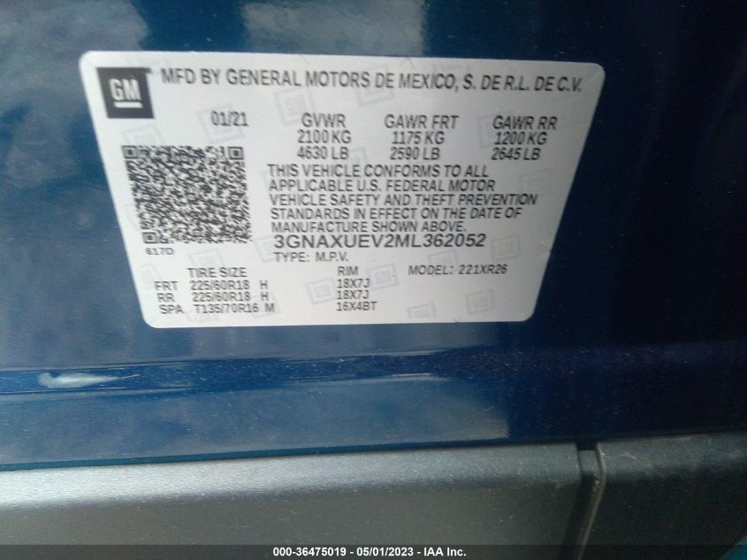 2021 CHEVROLET EQUINOX LT - 3GNAXUEV2ML362052