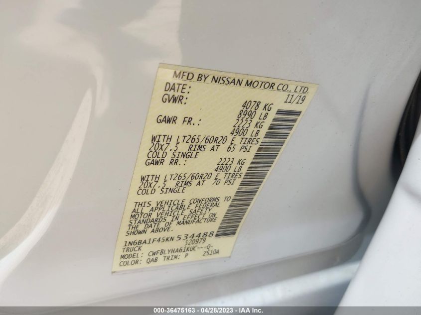 2019 NISSAN TITAN XD PLATINUM RESERVE 1N6BA1F45KN534488