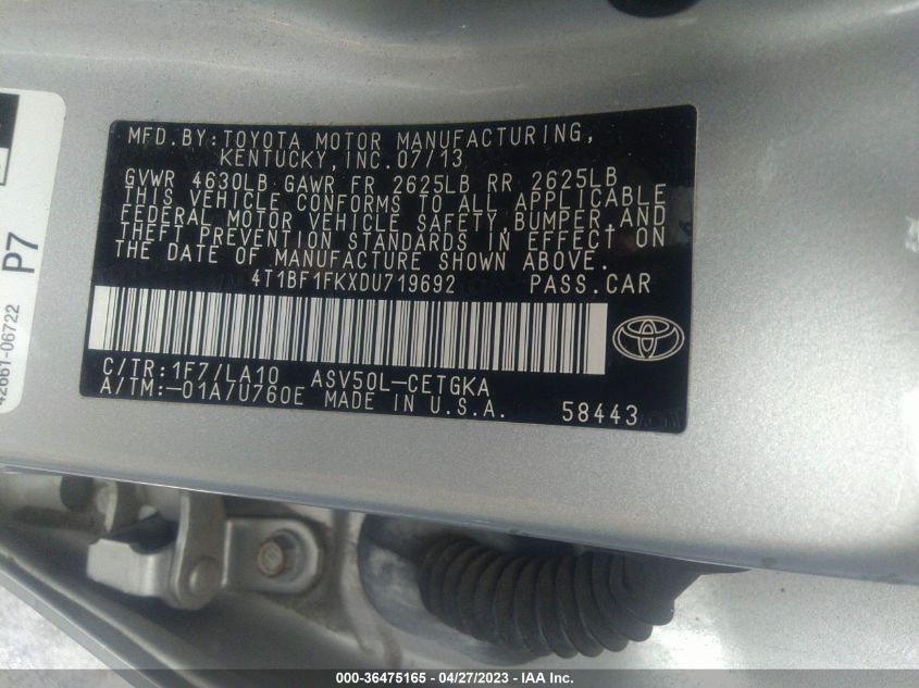 2013 TOYOTA CAMRY L/LE/SE/XLE - 4T1BF1FKXDU719692