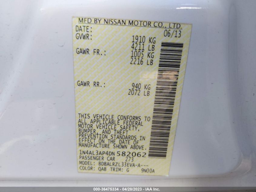 2013 NISSAN ALTIMA 2.5 S - 1N4AL3AP4DN582062