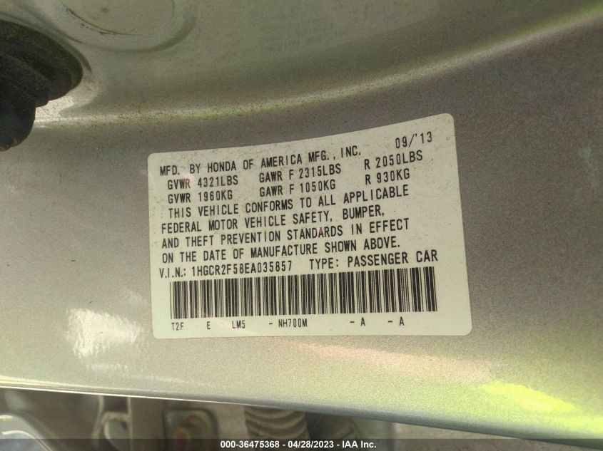2014 HONDA ACCORD SEDAN SPORT - 1HGCR2F58EA035857