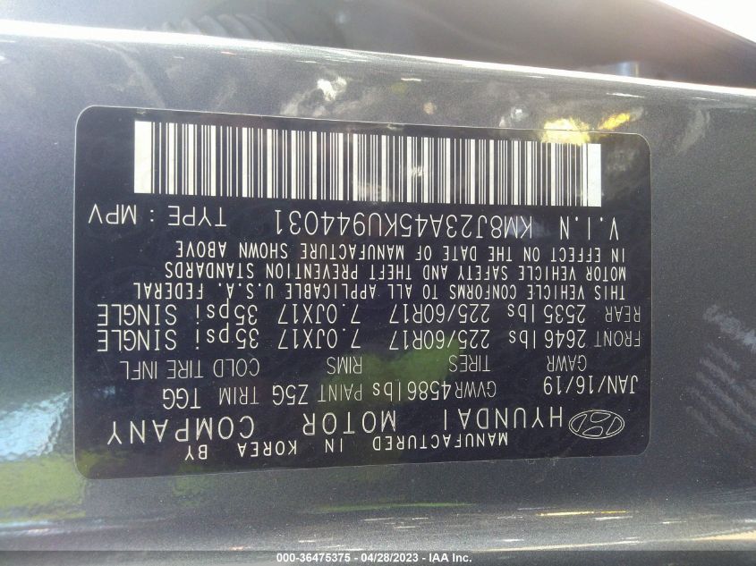 2019 HYUNDAI TUCSON SE - KM8J23A45KU944031