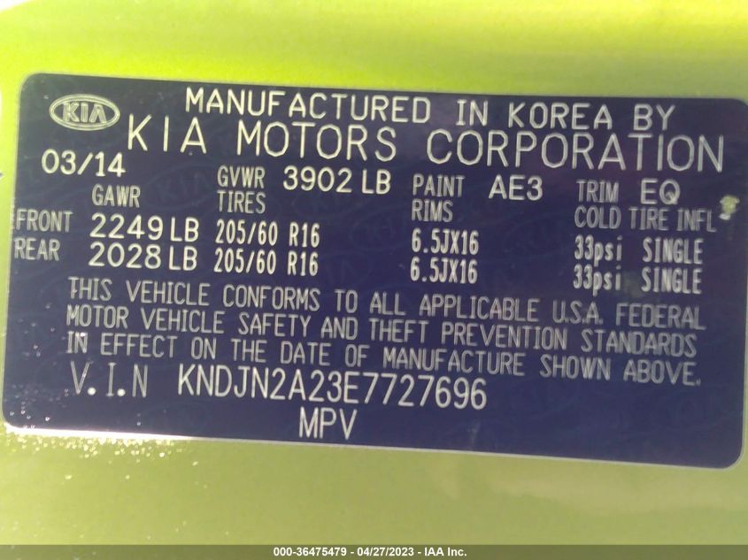 2014 KIA SOUL BASE - KNDJN2A23E7727696