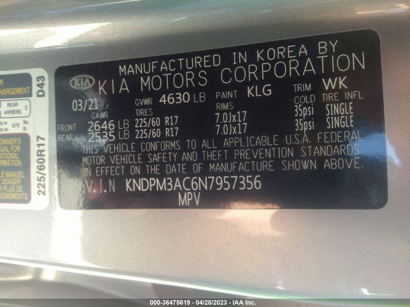 2022 KIA SPORTAGE LX - KNDPM3AC6N7957356
