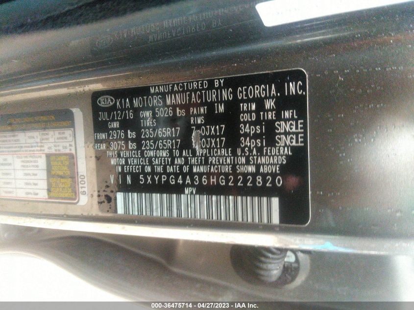 2017 KIA SORENTO LX - 5XYPG4A36HG222820