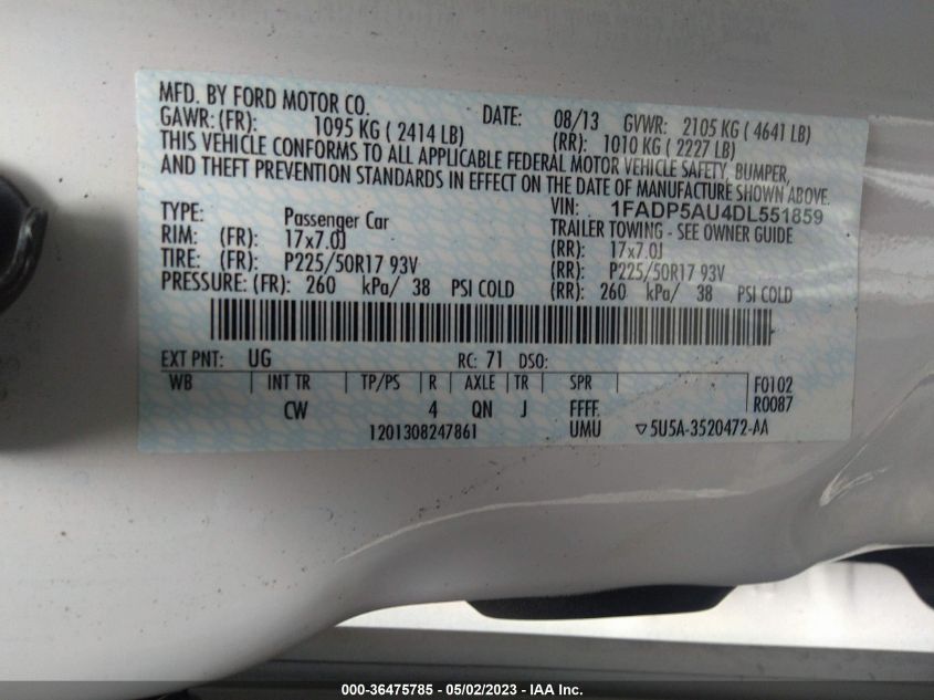 2013 FORD C-MAX HYBRID SE - 1FADP5AU4DL551859