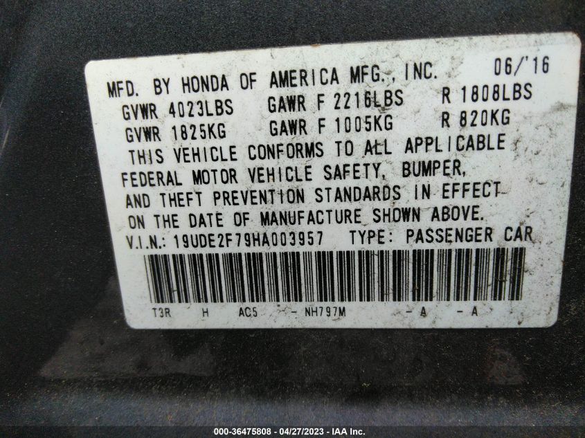 2017 ACURA ILX W - 19UDE2F79HA003957