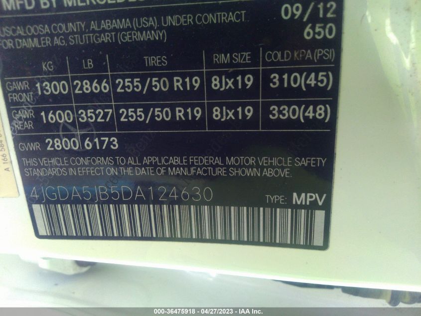 2013 MERCEDES-BENZ M-CLASS ML 350 - 4JGDA5JB5DA124630