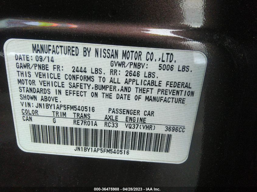2015 INFINITI Q70 - JN1BY1AP5FM540516