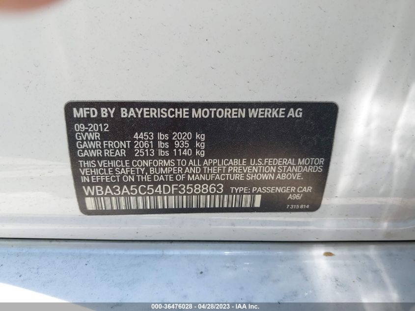 2013 BMW 3 SERIES 328I - WBA3A5C54DF358863