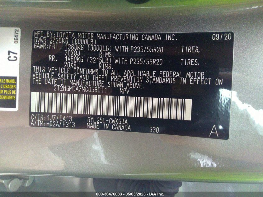 2021 LEXUS RX RX 450H - 2T2HGMDA7MC058011