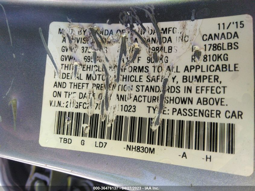 2016 HONDA CIVIC SEDAN EX - 2HGFC2F70GH511023