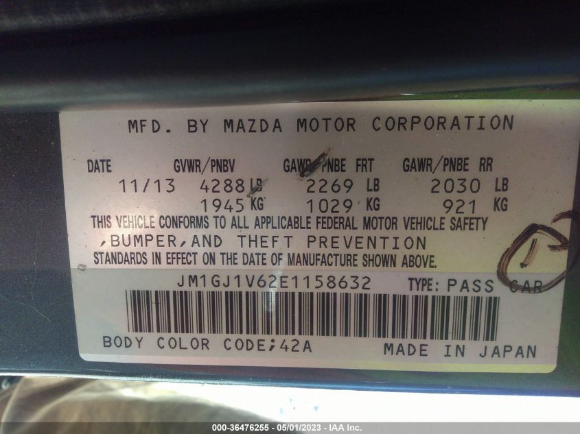2014 MAZDA MAZDA6 I TOURING - JM1GJ1V62E1158632