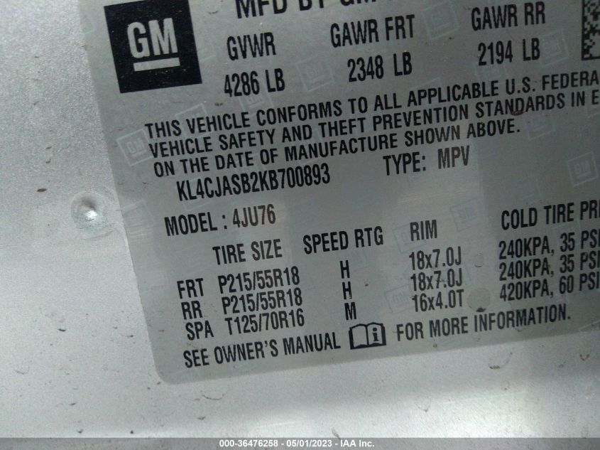 2019 BUICK ENCORE PREFERRED - KL4CJASB2KB700893