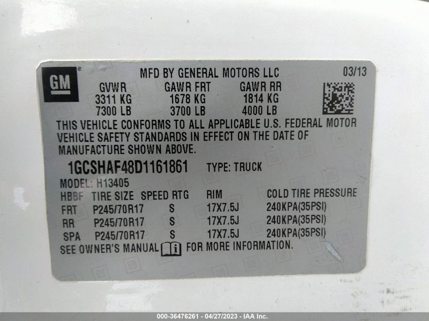 2013 CHEVROLET EXPRESS CARGO VAN - 1GCSHAF48D1161861