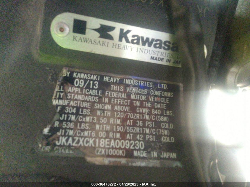 2014 KAWASAKI ZX1000 K - JKAZXCK18EA009230